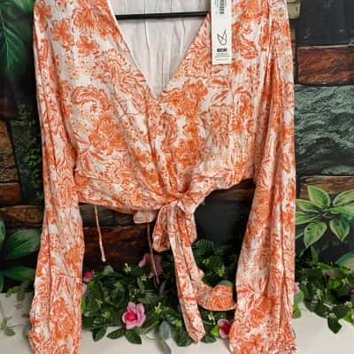 Womens Mink Pink White/Coral Size M Top