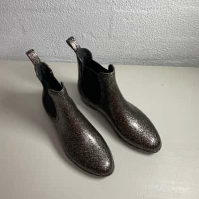 Black and Gold Sparkle Rubber Ankle Boots