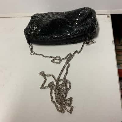  Womens mesh Evening Bag Black with Silver chain