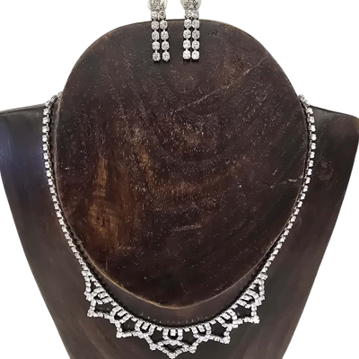  Womens Silver Tone Rhinestone Necklce and Earring Set 