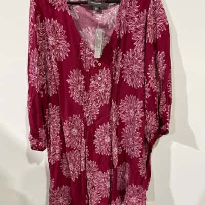 Autograph Womens  VB Pintuck Top Size 22 3/4 Sleeve Shirt Floral /  Red RRP$79.99