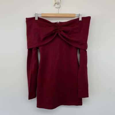 Showpo Wine Rani Off SHoulder Bodycon Mini Dress  Size 6 