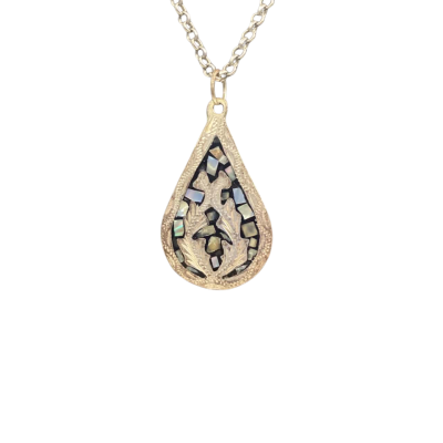 Vintage Necklace Sterling Silver with Paua Shell Inlay (Chain Stamped 925, Pendant Stamped Hard to Read)