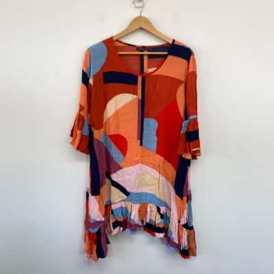 Mister Zimi Red Orange Bell Sleeve Mini Dress Size 12 