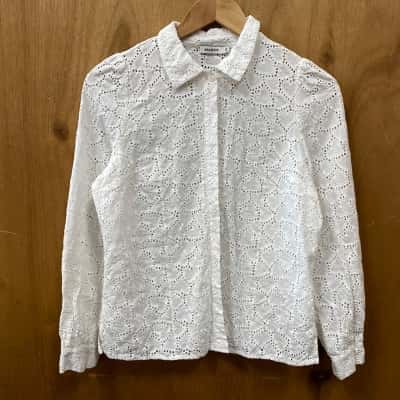 Marcs White Heart Pattern Broderie Shirt Size 10