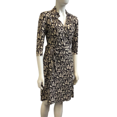 Carla Zampatti Womens  Size 8 Wrap Mini Shirt Dress Black / Off White