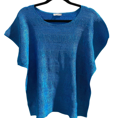  Jolie Mine Womens  Size L / M Short Sleeve Top Blue Crinkle Stretch 