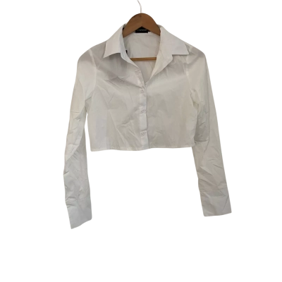Pretty Little Thing Womens  Size 6 / 8 Button Up Top / Cropped Top / Long Sleeve Top White 