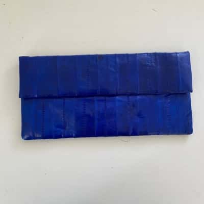 Handmade Genuine Eel Skin Blue Clutch 