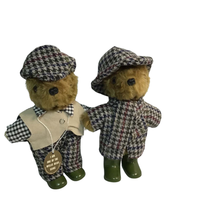 2 x Scottish Wellie Bear Gang 12" Teddy Bear Handmade Laura Grant Vintage Scotland