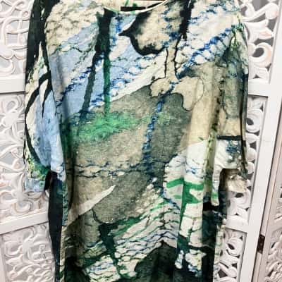 Crea Concept 100% Linen Abstract Brushstroke Tunic Dress Womens  Size 36 EUC