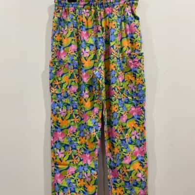 Gorman Womens  Size L Wide Leg Pants Blue / Floral / Pink  