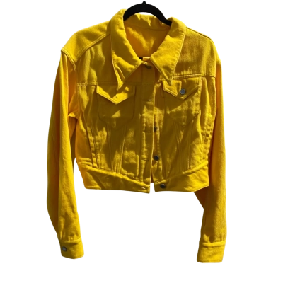 SMFK  Womens  Size 12 Denim Jacket Yellow Paint Splatter with Tweety Bird Looney Tunes