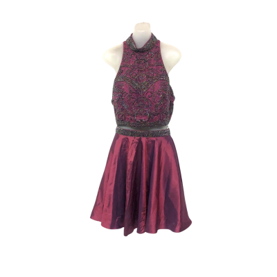 Sherri Hill Womens  Size 10 Metallic Maroon Beaded Two Piece Set Dress