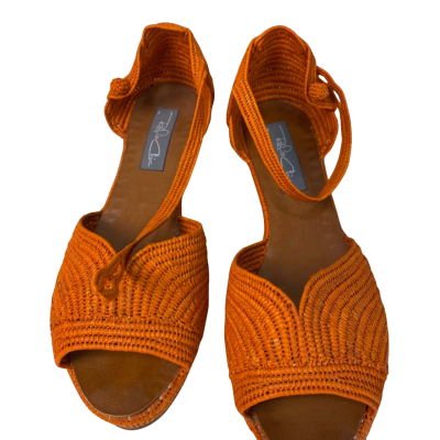  Womens  Rafia Chic Size 38 / 7 Wedges Orange 
