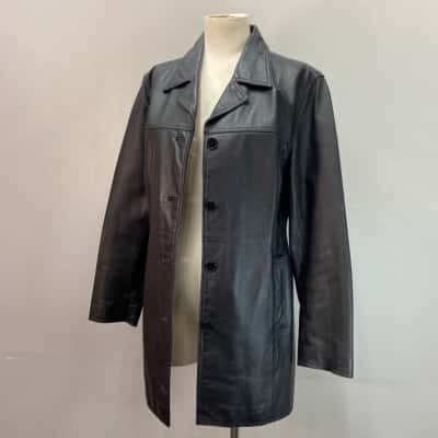  Womens 100% Leather Size 12 Trenchcoat Black  