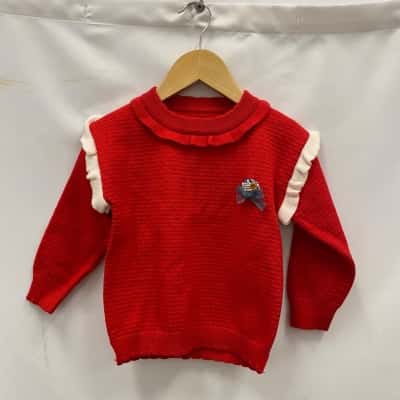Unbranded Kids Fancy Knit Jumper Size 3 / 4 Red 