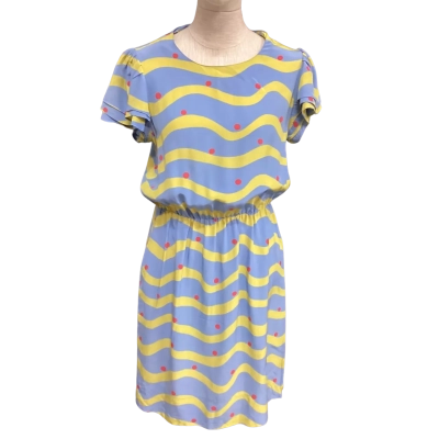 See By Chloé 100% Silk  Size 38 Short Sleeve Dress  with Pockets Blue / Yellow 