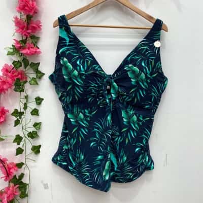 Artesands Womens Palmspiration Cezanne Tankini Top Size 24 Green / Navy Blue 