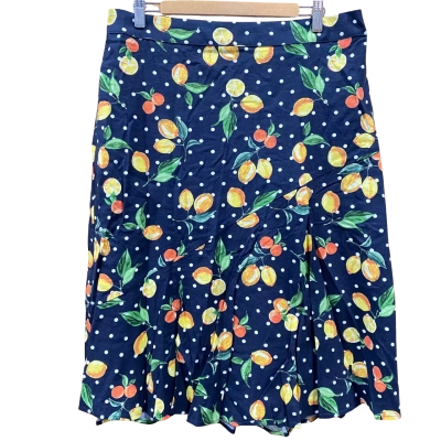 Blue Illusion Navy Blue Polka Dot/Lemon Pattern Skirt Size L