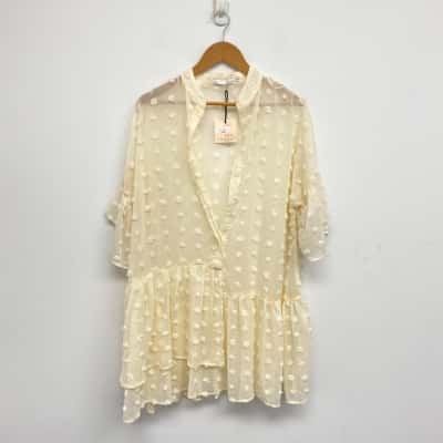 BTL Cream Button Detail Short Sleeve Free Size Mini Dress One Size 