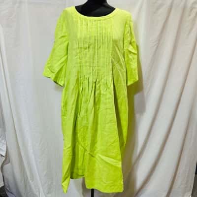 BLUE ILLUSION Size M Linen Midi Dress Green 