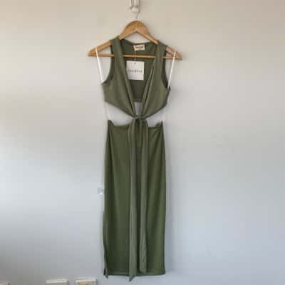 Cass & Cat Green Sleeveless Cut Out Bodycon Maxi Dress Size 10 