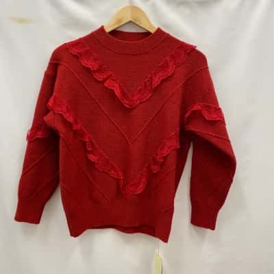 Aolong Yang Women's Jumper With Laces Size S-M Jumper Maroon / Red 