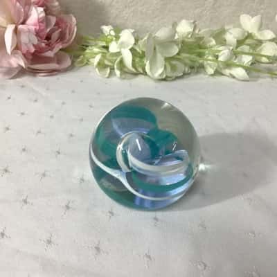 Decorative Aqua /White Swirl Pattern Glass Paperweight