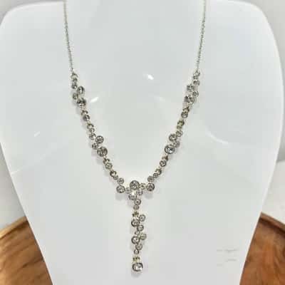 Silver Large Gemstone Drop Necklace 