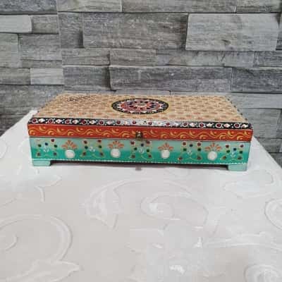 hand painted wodden box gem stones tapered