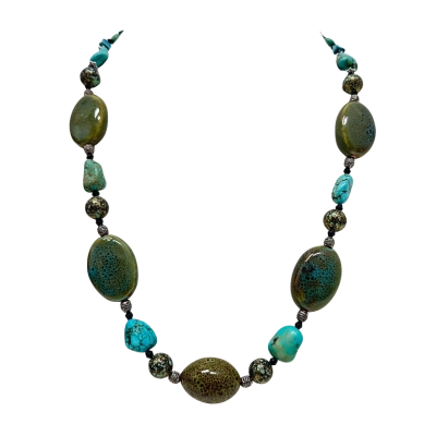 Womens Stone Beaded Necklace Blue / Green 65 cm