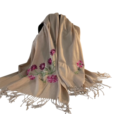 Embroidered Beige Scarf. 170 x 60 cms 