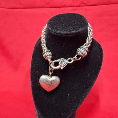 Silver Tone Filigree Heart Bracelet