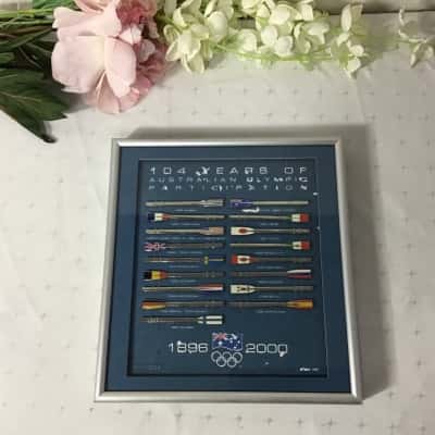 104 Years of Australian Olympic Participation Oar Pins 1896 to 2000 Framed