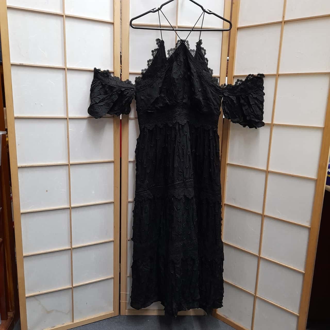 Sheike Womens Size 12 Maxi Short Sleeve Dress Black (s)