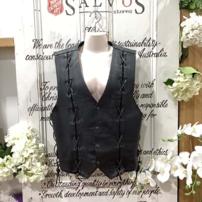  BLACK ROSE BRAND! MADE IN PAKISTAN! SUPERIOR QUALITY PURE LEATHER BIKER VEST! Womens/Mens  Size M Black  
