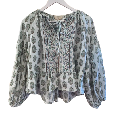 Hannah Womens  Size 0 Long Sleeve  linen Shirt Blue / Brown / Green / Off White / Pattern 