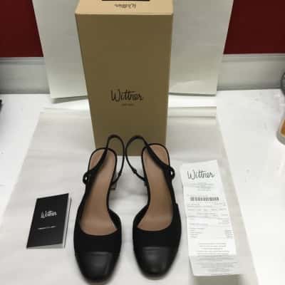 Wittner Size 37 Black Linen Textile Heels - BNWT - RRP$125