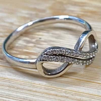 Sterling Silver Diamanté Infinity Sign Ring (Stamped 925)