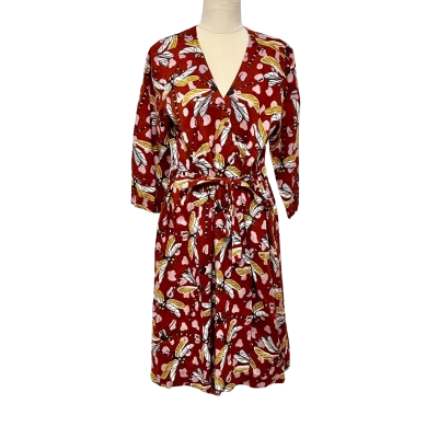 Gorman Womens  Size 8 Casual Dress / Wrap Dress Burnt Orange / Pattern / White 