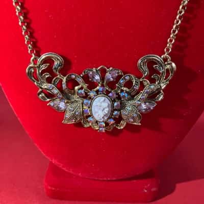 Women's Brass Tone Rhinestone Bib Necklace