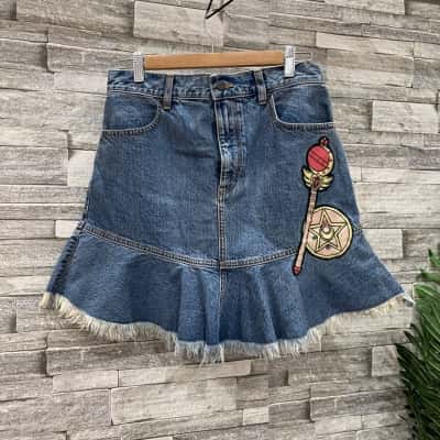 Sailor Moon Womens  Size 12 Denim Skirt Blue / Pink  