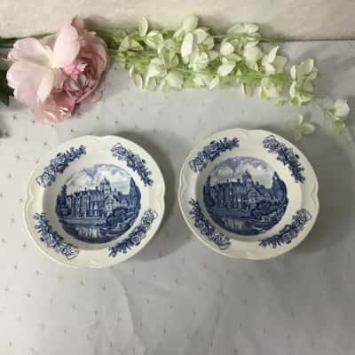 Vintage Johnson Bros Blue Royal Homes of Britain "Sandringham House" Dessert Bowls (x 2)