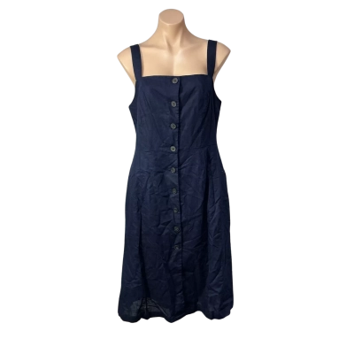 Gap Womens Size 12 Navy Blue Linen Blend Button up Apron Dress (new)