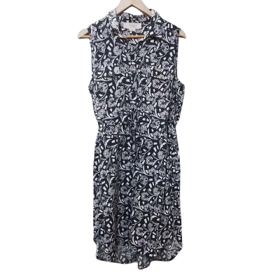 Jacqui-E Women's Size 14 Navy Blue and White Sleeveless Linen Dress