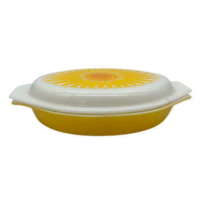 Pyrex Sunflower Glass Divided Dish w/Lid