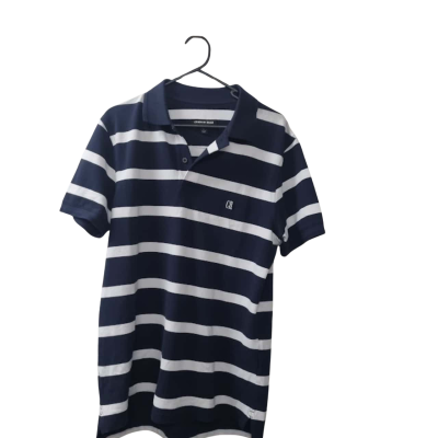 Country Road Men's Size S Short Sleeve T-shirt Navy Blue / Striped / White 