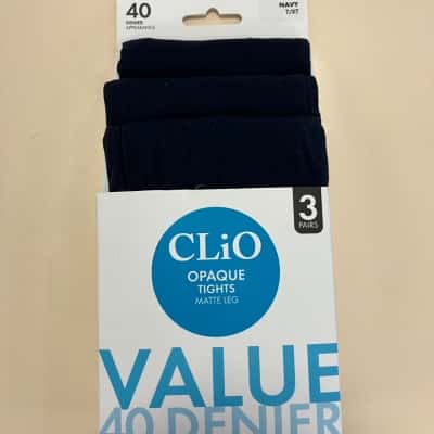  Womens  Size 40 Navy Blue CLiO Opaque Tights Matte Leg