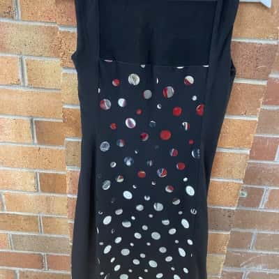  Womens  Size 10 Smith & Miles Australia Black Dress with Silver Polka Dots 